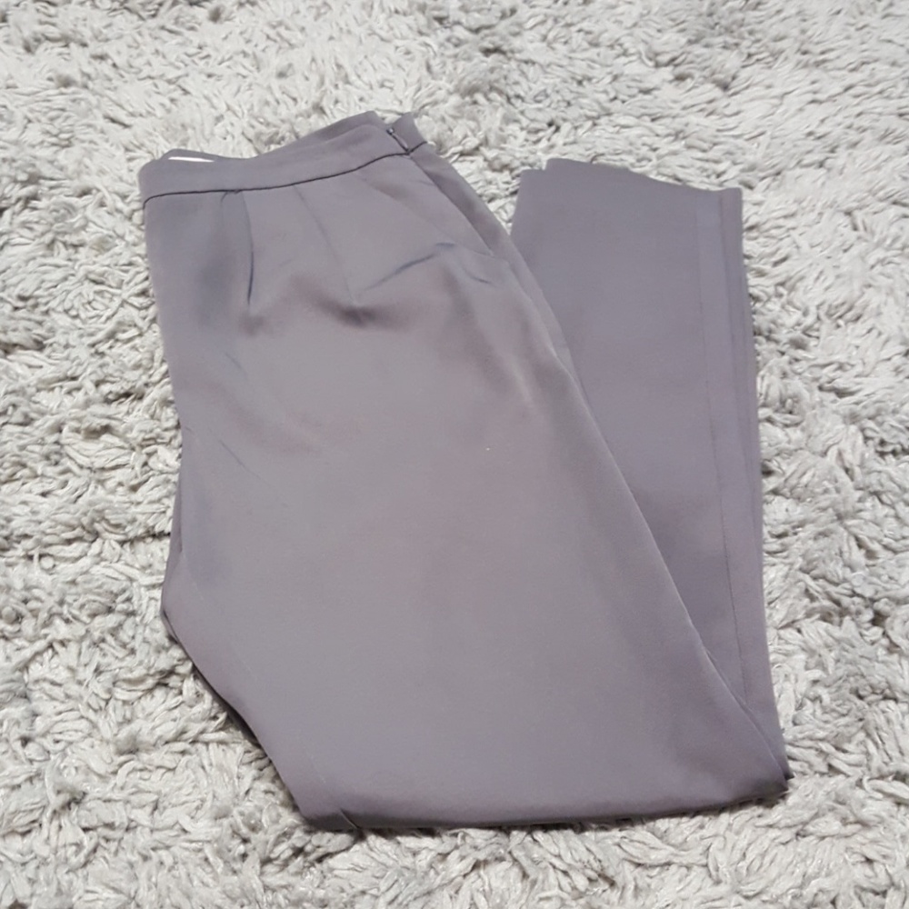 Satin grey work office pants skinny ankle